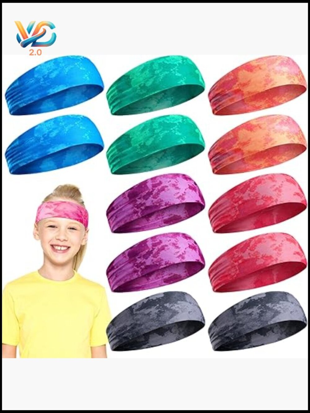 6-Pack Kids Athletic Sweatbands Tie Dye Elastic Wicking Headbands Sports